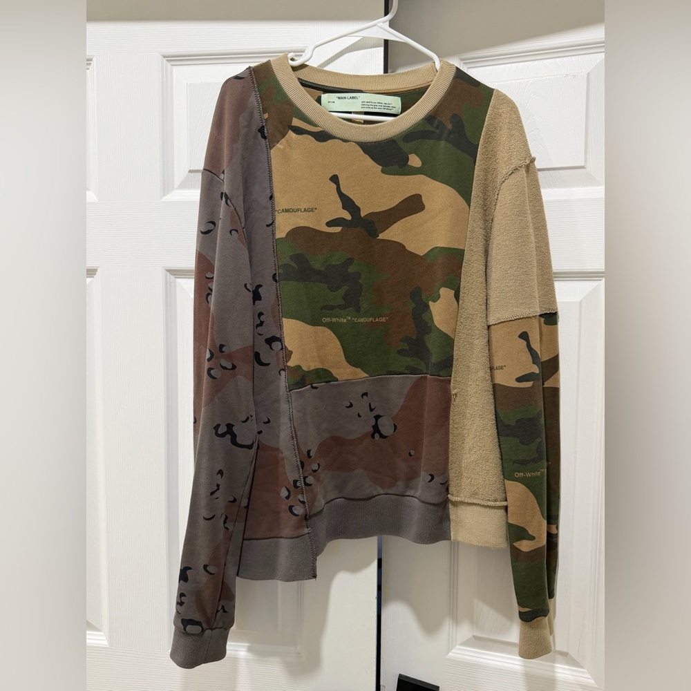 Off-white Reconstructed Camouflage Cotton Sweatshirt In Green